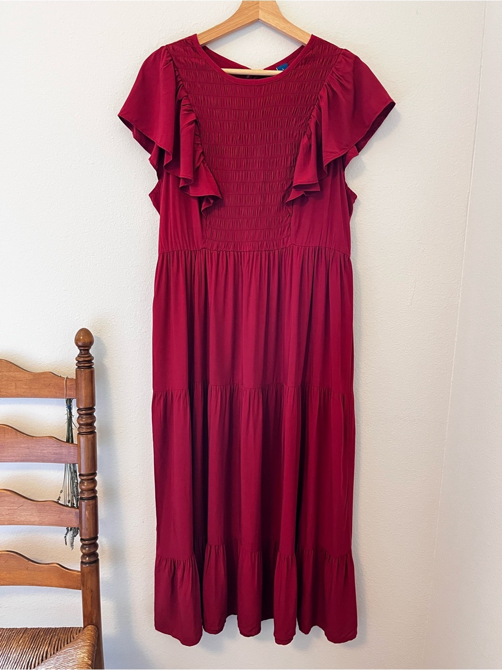 Old Navy Rayon Smocked Flutter Sleeve Tie Back Tiered Midi Dress